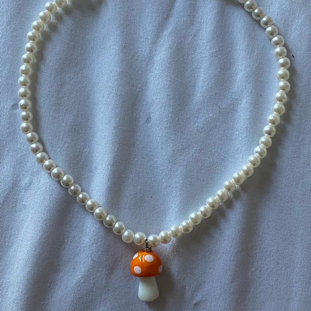 HANDMADE mushroom pearl choker necklace 🍄